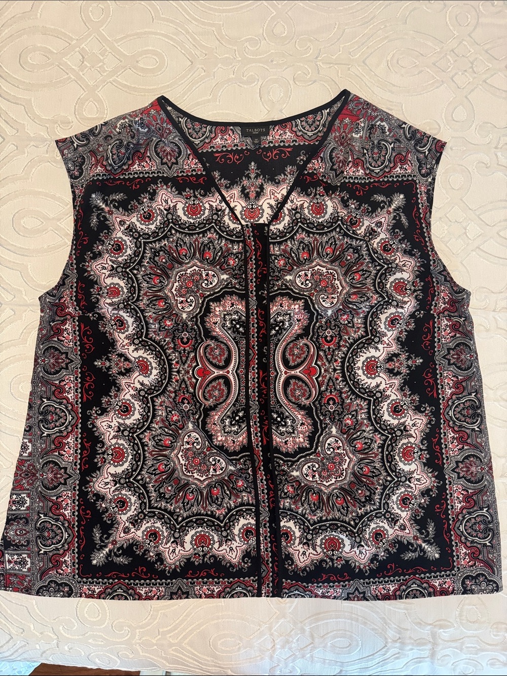 Talbots Paisley Print Sleeveless Shell in Black, Red and White